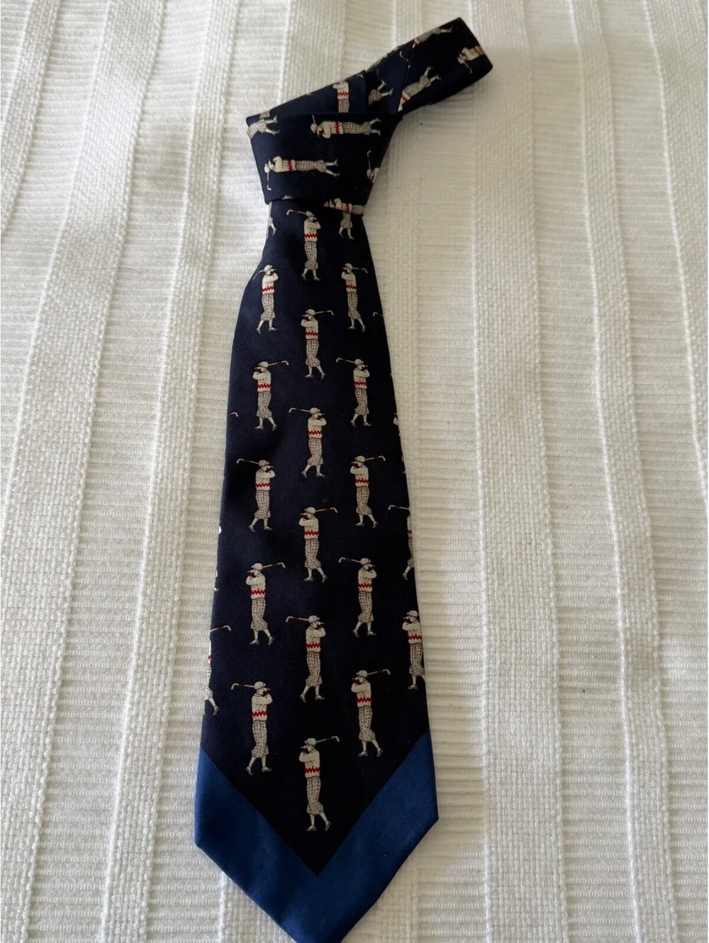 Polo Ralph Lauren Golf Silk Tie Hand Made Navy Golfer Novelty Vintage USA